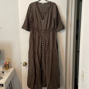 Army Green Button Down Maxi Dress